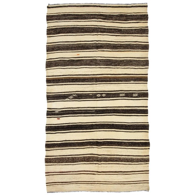 Textile Vintage Striped Turkish Kilim Rug- 6′6″ × 12′3″ For Sale - Image 7 of 7