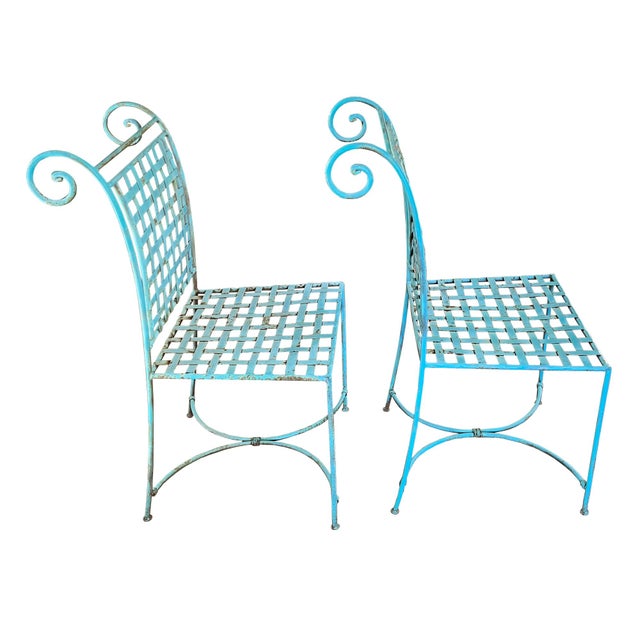 Italian Mid 20th Century Wrought Iron Patio Chairs, Attributed to Salterini - A Pair For Sale - Image 9 of 11
