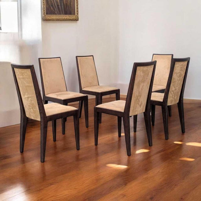 Contemporary Six Dining Chairs – Elegant Wooden Dining Chairs, Modern, Contemporary, Faux Suede, Comfortable Seating For Sale - Image 3 of 18