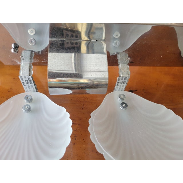 Vintage Coastal 4 Light Seashell Chrome White Bathroom Vanity Wall Fixture Light For Sale - Image 9 of 11