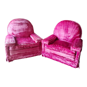 1940s Art Deco Pink Crushed Velvet Arm Chairs - Set of 2