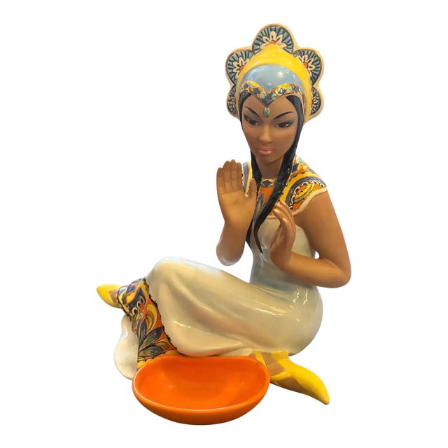 1950s. Hand-Painted Porcelain Oriental Woman Figure by Ronzan For Sale