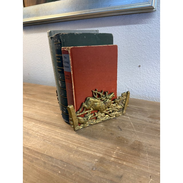 Antique Brass Elk Stag Book Ends / Letter Holder by ArtBrass of New York For Sale - Image 6 of 12