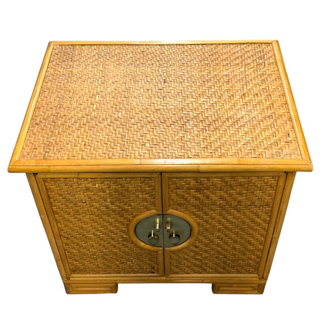 Vintage Woven Rattan Brass Nightstand For Sale - Image 4 of 10