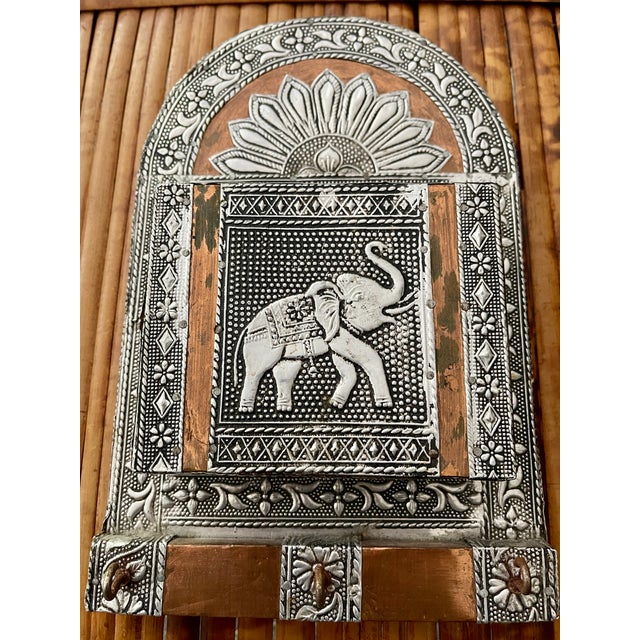 Indian Vintage Indian Repousse Tin & Copper Wall Pocket/ Key Holder For Sale - Image 3 of 10