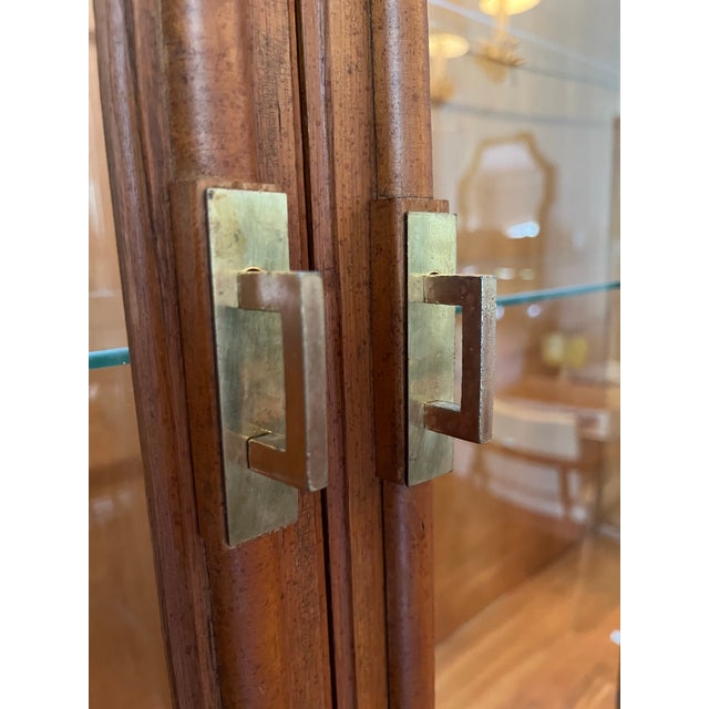 1980’s Rattan Wrapped Faux Bamboo Lighted China Cabinet For Sale - Image 9 of 11