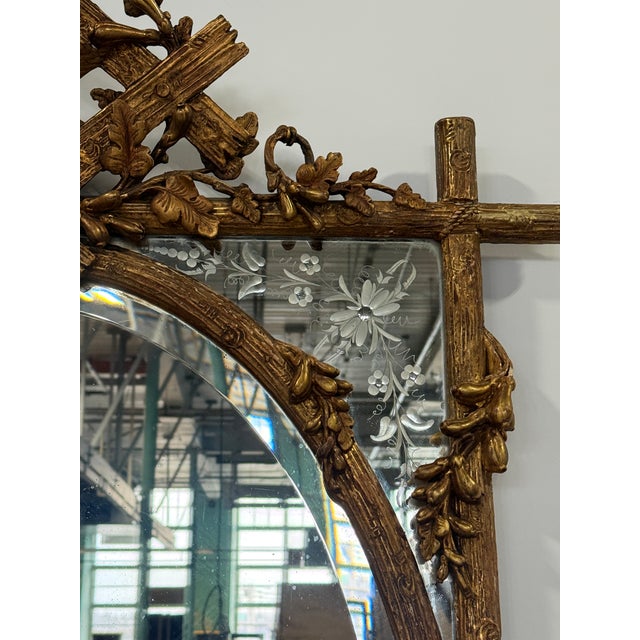 French Faux Bois Giltwood Mirror With Murano-Etched Glass, Late 19th Century For Sale - Image 4 of 16