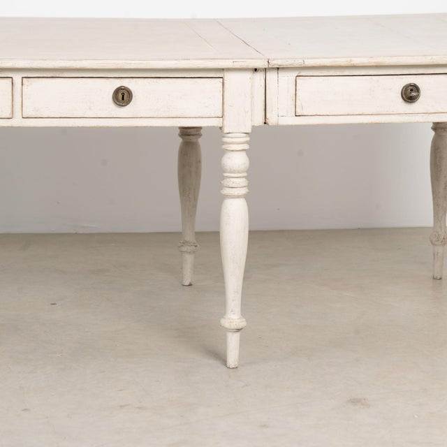19th Century Swedish Antique White Painted Partners Desk Writing Table For Sale - Image 16 of 18