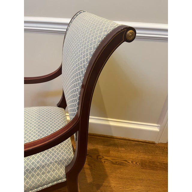 Kindel Furniture Arm Chairs Dining Living Room Upholstered Kindel Sleigh Back Vintage For Sale - Image 4 of 8