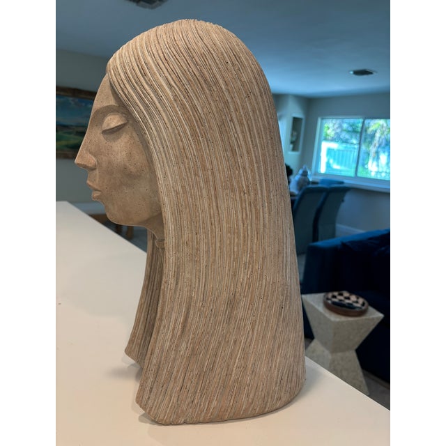 Late 20th Century Late 20th Century Neutral Modernist Cast Stone Female Bust Sculpture With Removable Base For Sale - Image 5 of 6