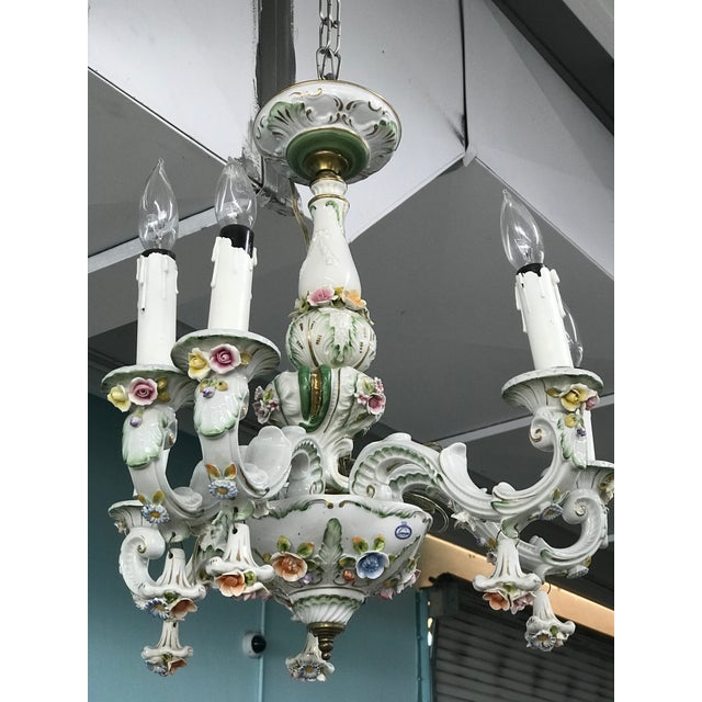 Vintage 1950s French Limoges Paris Porcelain Shabby Chic 6 Arm Chandelier For Sale - Image 10 of 10