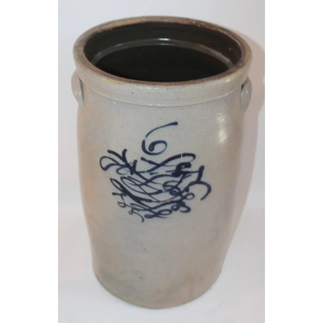 Rustic 19th Century Butter Churn Crock With Blue Decoration For Sale - Image 3 of 9