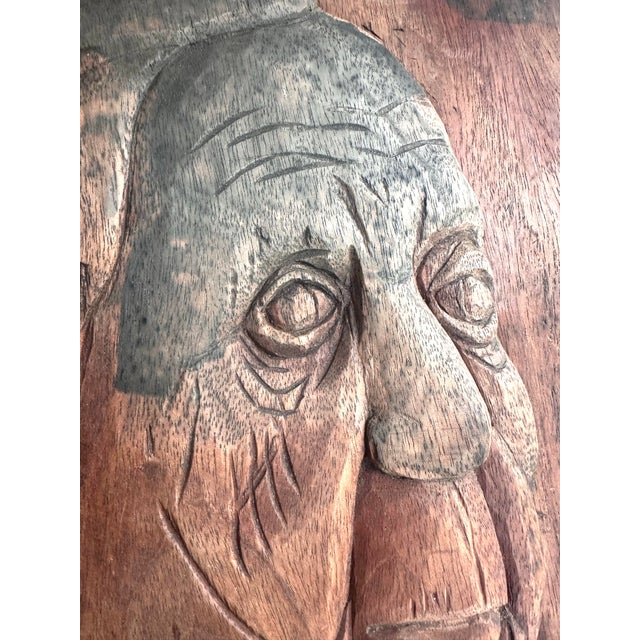 1960s Vintage Hand-Carved Wood Relief Portrait Sculpture – Signed Folk Art Wall Hanging For Sale - Image 5 of 11