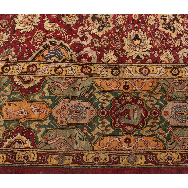 Antique Indian Agra Burgundy Background Rug For Sale In New York - Image 6 of 8