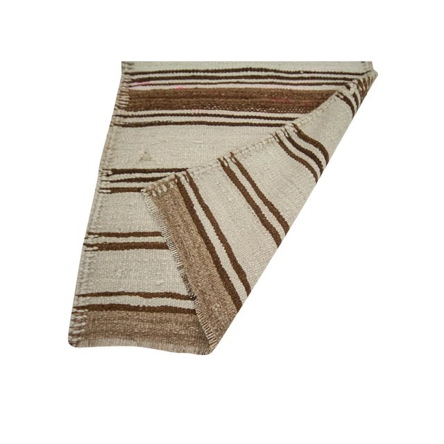 Mid 20th Century Vintage Striped Natural Kilim Runner For Sale - Image 5 of 7