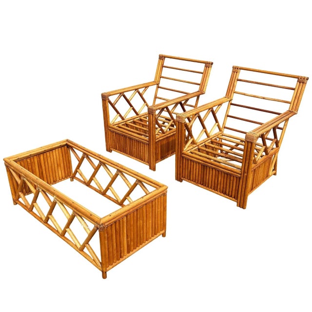 Heywood Wakefield "Oak Rattan" Lounge Chair Pair W/ Coffee Table For Sale - Image 12 of 13