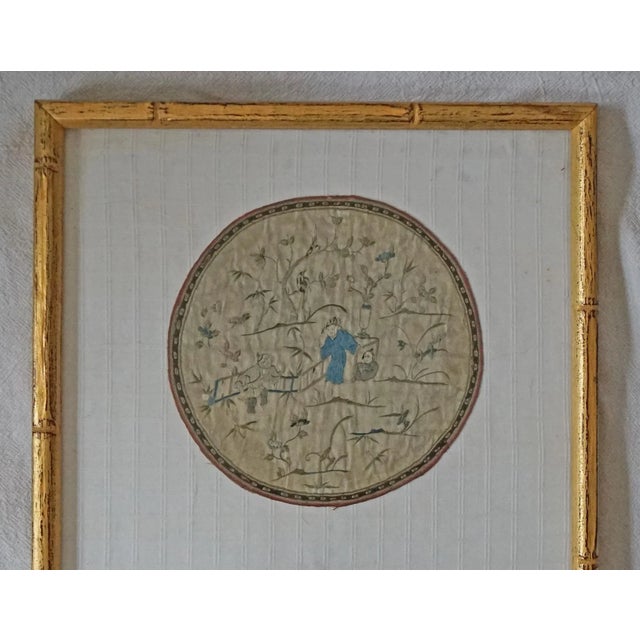 These framed rondels were most likely removed from Chinese robe from the 1800's. Each was hand embroidered on silk using a...