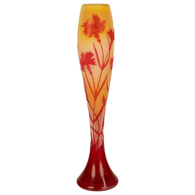 A fine antique Art Nouveau cameo glass vase, by Émile Gallé (1846-1904), circa 1900. The vase of tall tapering form, the...