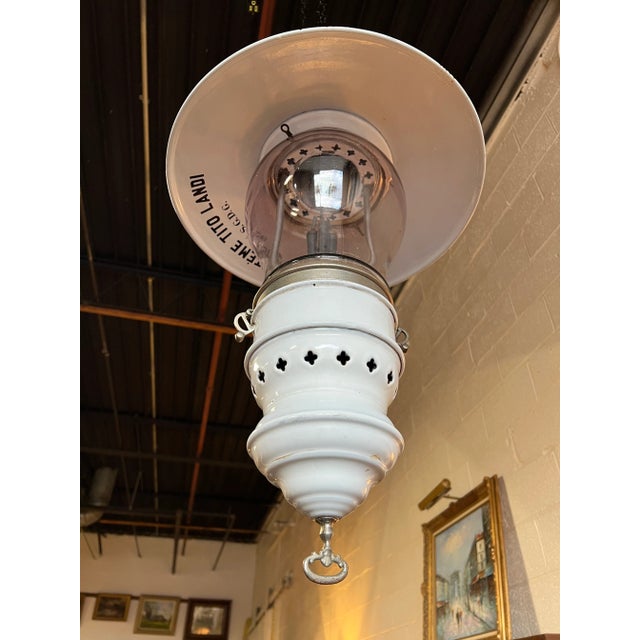 Antique French Industrial White Porcelain Gas Lamp “Systeme Tito Landi” C. 1900 For Sale - Image 9 of 9