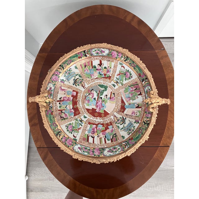Chinoiserie 1940s Famille Rose Porcelain and Ormolu Centerpiece Plate For Sale - Image 3 of 8
