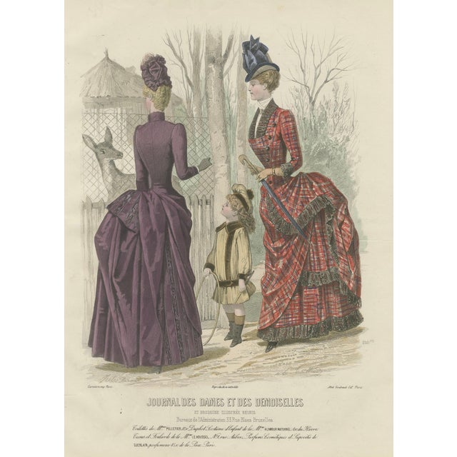 Journal des Dames et des Demoiselles, Tartan Dress & Child at Zoo, 1887, Engraving For Sale - Image 3 of 9