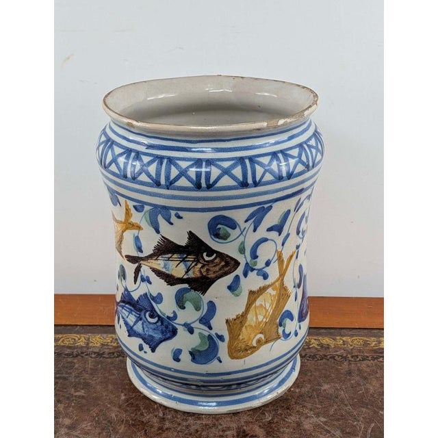 A striking large Sicilian tin-glazed earthenware albarello, attributed to the ceramic workshops of Caltagirone and dating...
