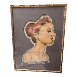 Vintage Hollywood Regency Glamour Portrait in Faux Bamboo Frame