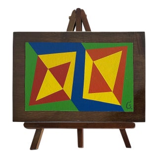 Abstract Painting on Canvas Mounted on Wood, Easel, "Piramidal Simbologia" - Set of 2 For Sale