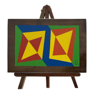 Abstract Painting on Canvas Mounted on Wood, Easel, "Piramidal Simbologia" - Set of 2