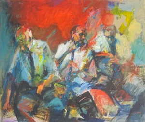 2004, Trio of Seated Men, Figurative Abstract, Iris Giclee, Artist Randy Moberg