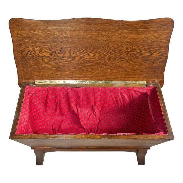 Arts and Crafts English Oak Chest with Saber Legs and Red Lining, 1890s For Sale