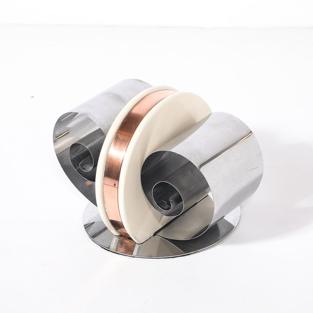 Art Deco Machine Age Paper/Book Holder in Spring Steel, Cream Enamel & Copper For Sale - Image 10 of 10