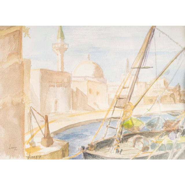 Evelyne Luez, The Port of Saint-Jean d'Acre, Watercolour on Paper, Framed For Sale - Image 3 of 9