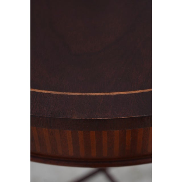 Baker Furniture Company Baker Round Inlaid Mahogany Stretcher Base Lamp Table For Sale - Image 4 of 14