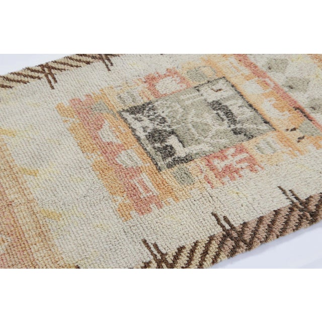 1960s Vintage Swedish Rya Rug, Pictorial Folk Motifs & Geometric Borders - Rug & Kilim For Sale - Image 5 of 8