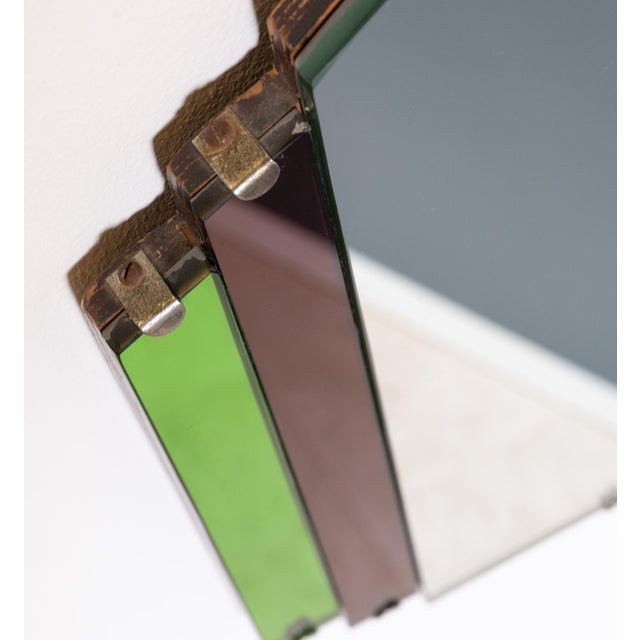 Art Deco English Geometric Wall Mirror in Red and Green, 1930s For Sale - Image 4 of 11
