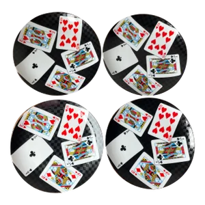 Late 20th Century Fitz and Floyd “House of Cards” Pattern Fine Porcelain Luncheon Plates- Set of 4