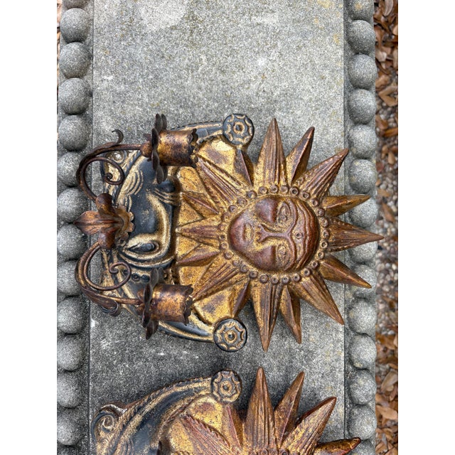 Art Deco 1940s Italian Giltwood Sun Sconces - a Pair For Sale - Image 3 of 4