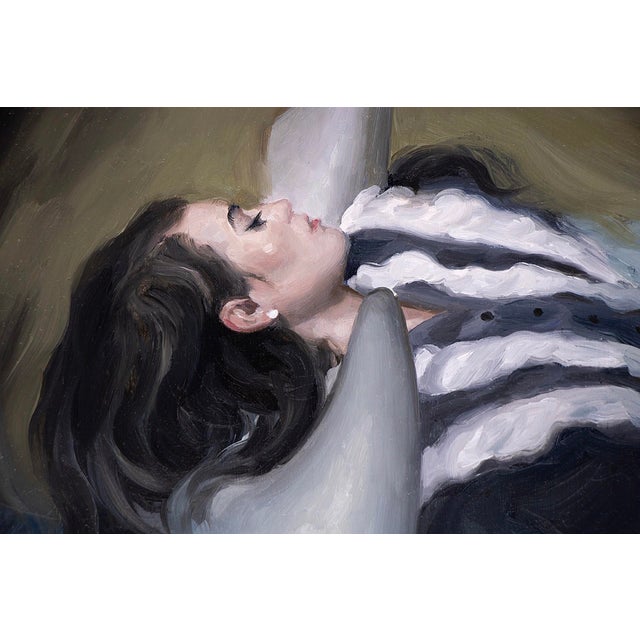 Contemporary Night Swim by Nadezda | Oil on panel Woman floating in water wearing a black outfit. For Sale - Image 3 of 5