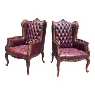 Tufted Wingback Chippendale Style Chairs - a Pair For Sale