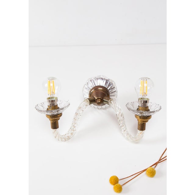 Metal French Wall Sconce in Crystal and Brass, 1950s For Sale - Image 7 of 7