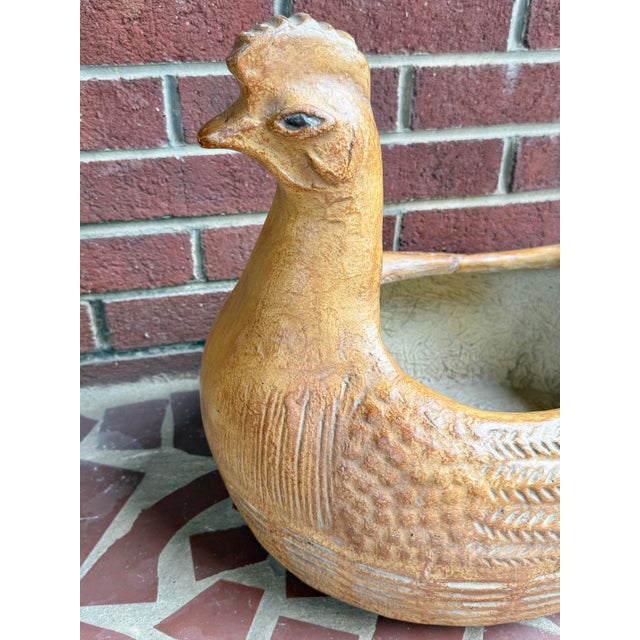 Rustic Midcentury Folk Art Terracotta Fiberglass Chicken Hen Planter Pot For Sale - Image 3 of 12
