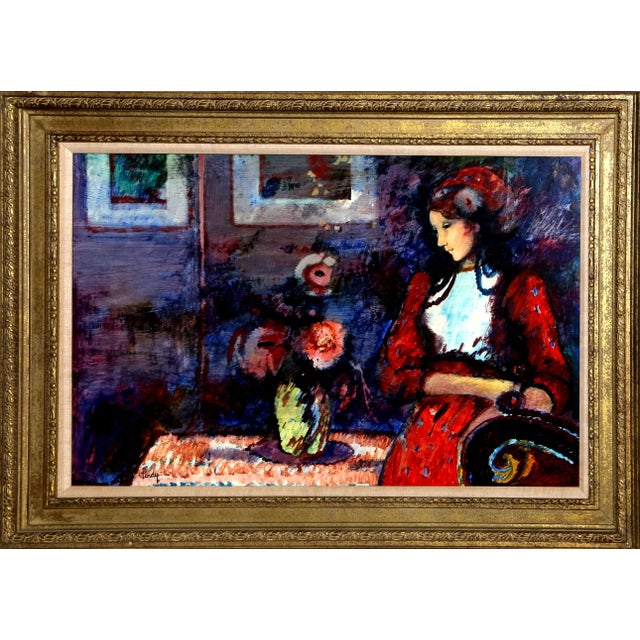 Donald Roy Purdy, Lady in Red, Framed Oil on Masonite For Sale - Image 4 of 4