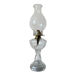 Antique American Clear Glass Table Oil Lamp With Beaded Rim Design