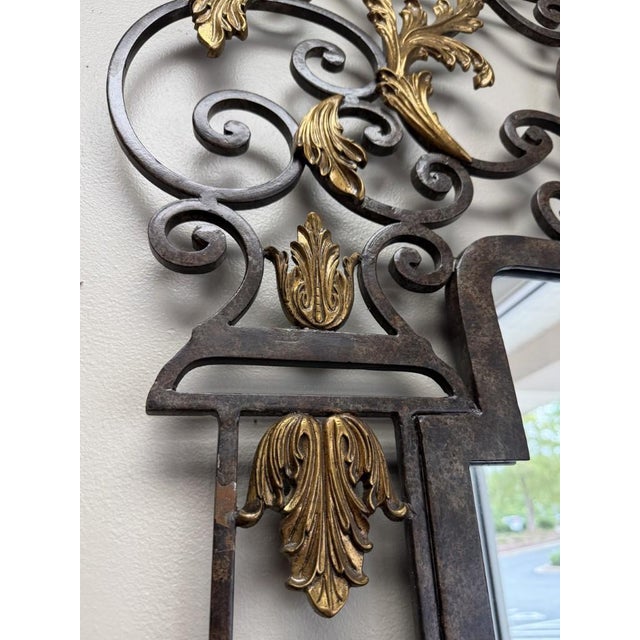 La Barge Large Gilt Bronze & Scrolled Wrought Iron Wall Mirror For Sale In Raleigh - Image 6 of 10