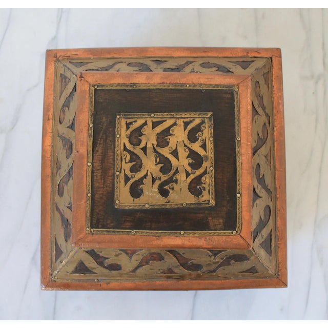 Mid 20th Century Vintage Wood, Brass & Copper Hinged Trinket Box For Sale - Image 5 of 12