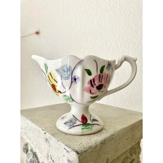 Circa 1930 Blue Ridge Southern Potteries Colonial Shape Pedestal Creamer in Chintz Pattern #3090 For Sale - Image 11 of 13