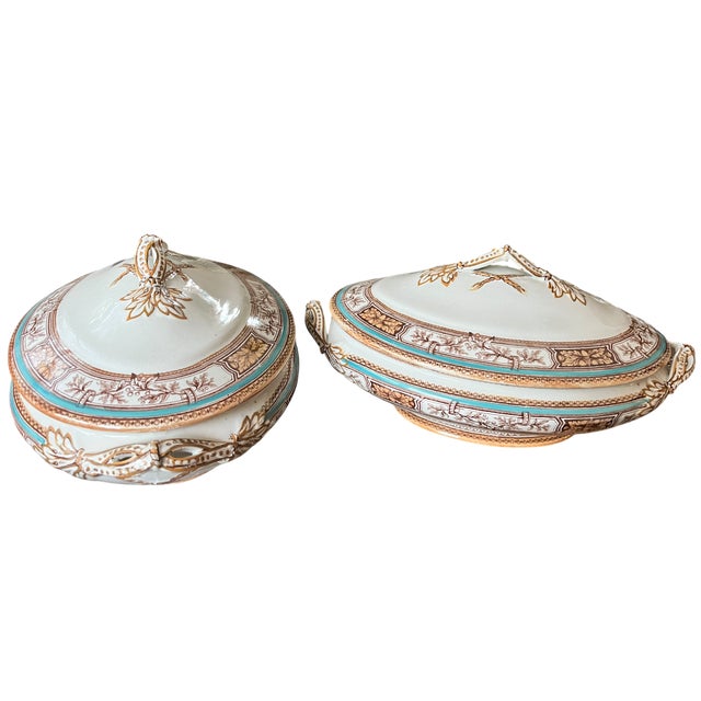 A striking pair of late 19th century covered tureens by Edge, Malkin & Co., produced in Staffordshire, England, circa...