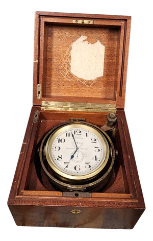 Longines Marine Chronometer Clock in Mahogany Gimbal Box, 1920