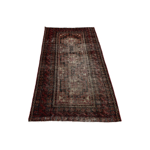 Antique Caucasian Geometric Area Rug – Hand-Knotted Low-Pile Wool Accent Rug With Distressed Patina For Sale - Image 4 of 8